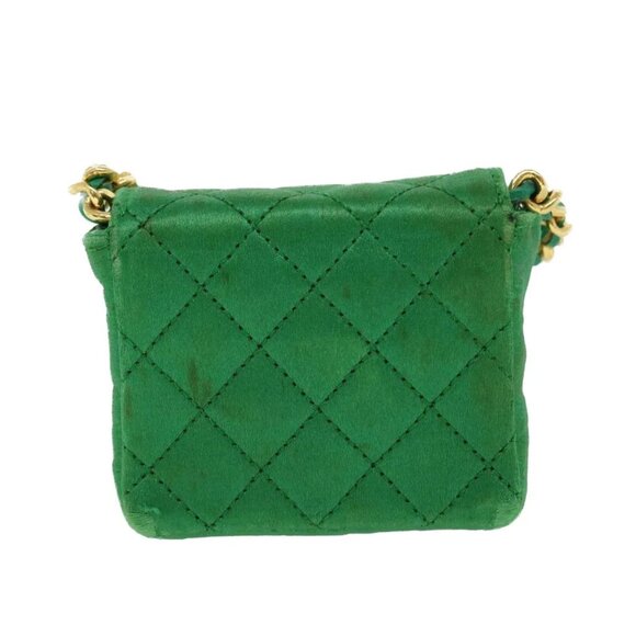 CHANEL Mini Matelasse Chain Pouch Shoulder Bag Satin Green Gold CC Auth 51271A - Picture 2 of 16
